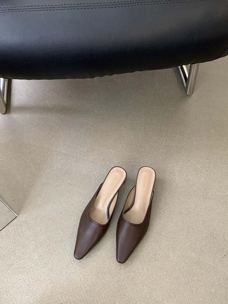 Модные женские шлепанцы с острым носком, новые поступления 2024 года, модные уличные туфли-мюли, толстые средние каблуки, повседневные шлепанцы-мюли