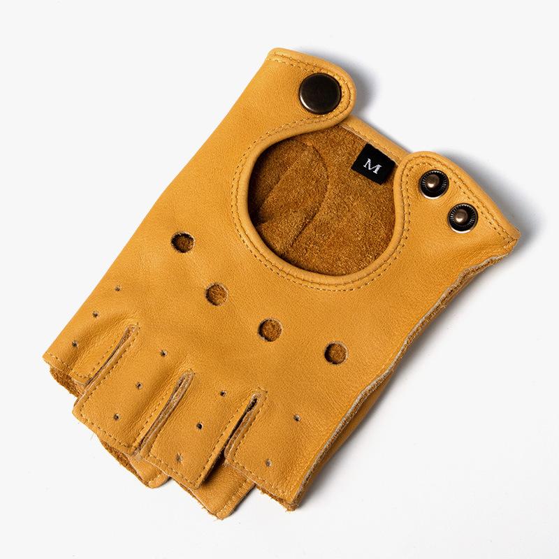 Retro Motorcycle Motorcycle Riding Leather Gloves Men Half Fingers Cowhide Outdoor Sports Driving Fitness Anti Slip Women