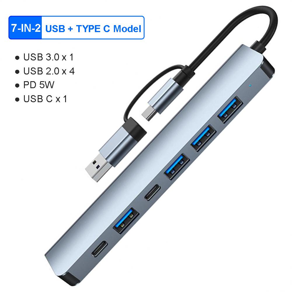 8-в-2 USB-концентратор 3.0 USB C-концентратор док-станция Высокоскоростная передача 5 Гбит/с USB-разветвитель SD TF-кардридер OTG-адаптер для Macbook Pro