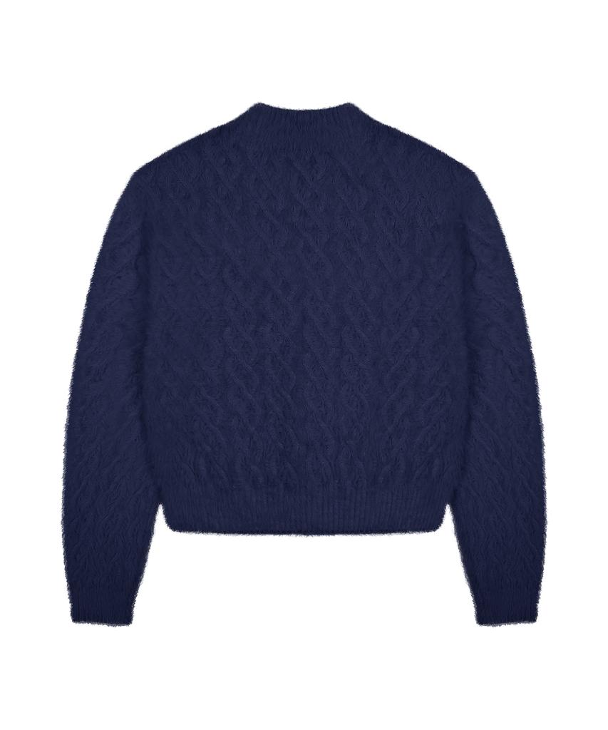 RuNaKi'Hu' Wxk014 Loose Cable Knit Pullover Hairy Knit (Dark Navy)