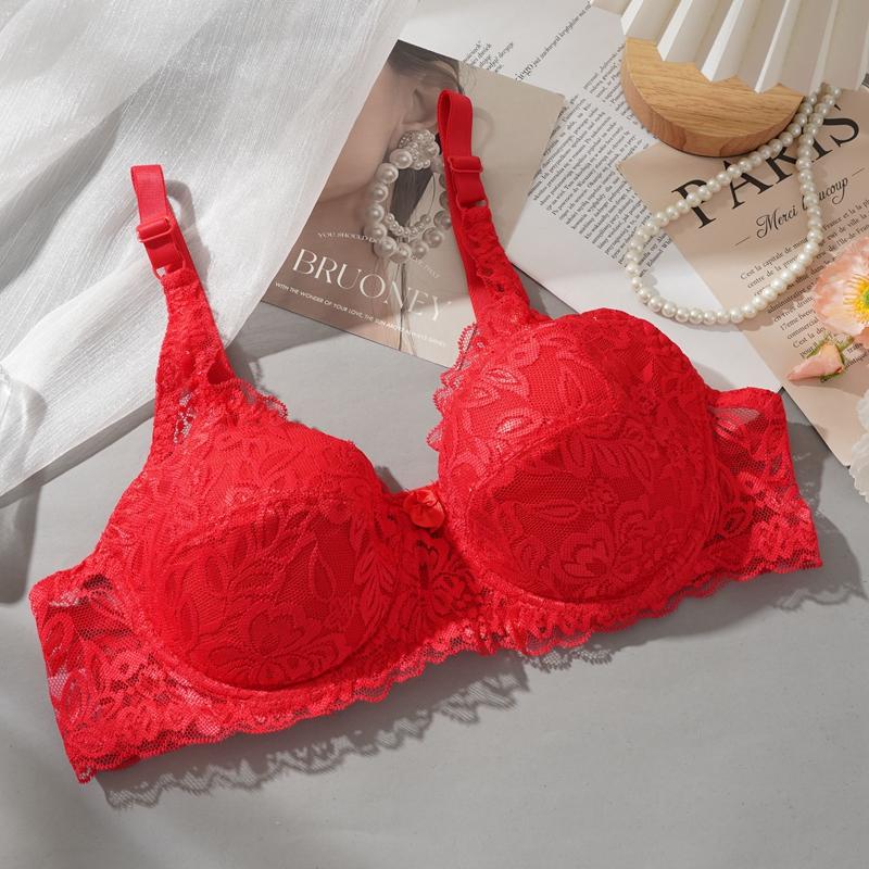 Women's Side Breast Control Full Cup Bra Plus Size Thin Cotton Cup Lace Bra Sexy Push Up Underwire Bra 36-42 C/D