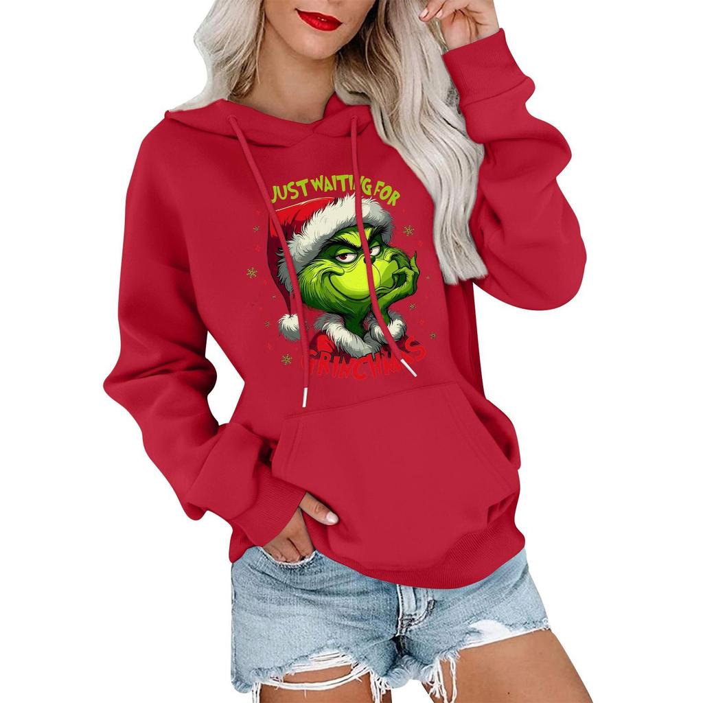 Women's Casual Comfortable Neck Hooded Long Sleeve Christmas Print Warm Sweatshirt