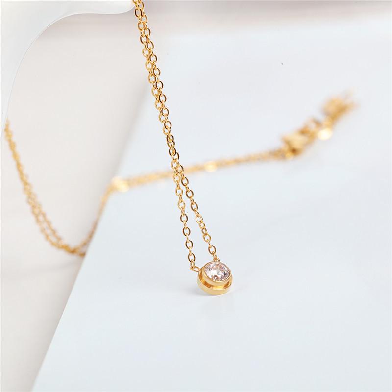 18K Titanium Steel Single Diamond Necklace Pendant for Women