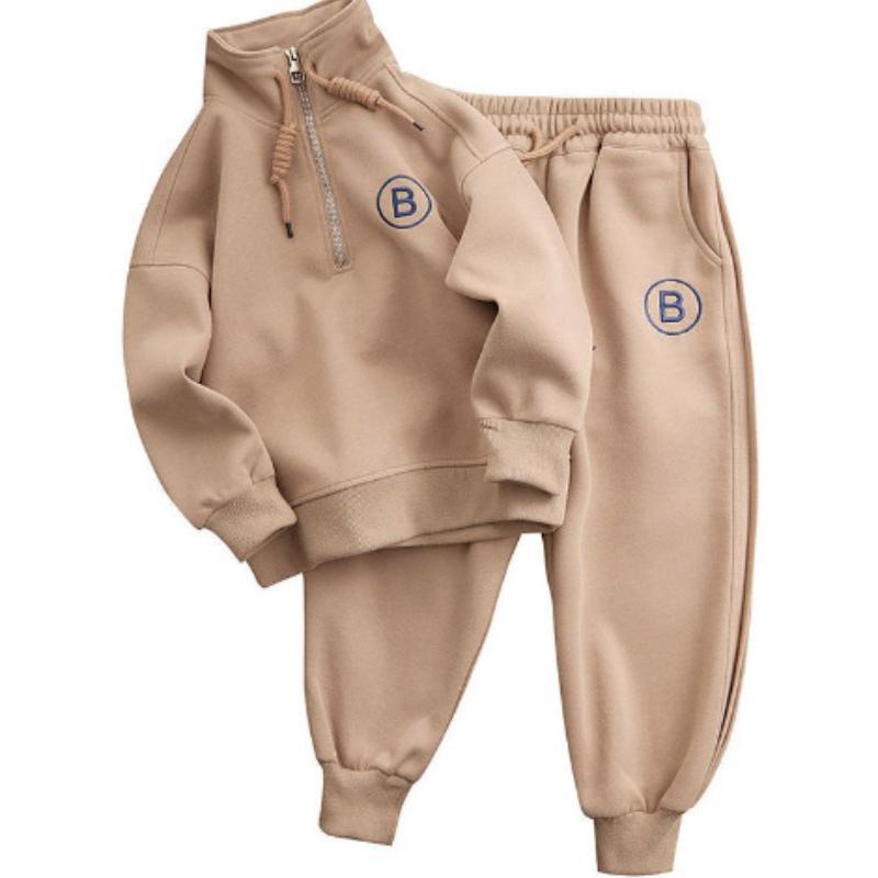 Boys and Girls' Stand-up Collar Sweater and Pants Two Piece Set Spring and Autumn Children's Sportswear Loose Set Fashion Kids Tracksuit Suit