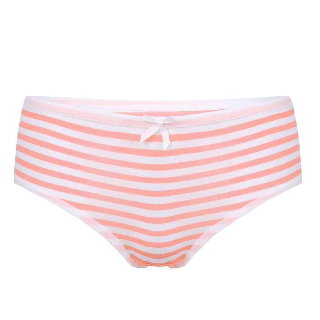 Women Stripe Mid Waist Cotton Undergarment Underwear Bikini Briefs