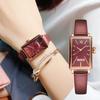 Часы с квадратным кожаным ремешком и бриллиантами на руку, маленькие стильные водонепроницаемые, простые, деловые, брендовые, милые, повседневные, роскошные, подарочные, красные часы для женщин