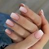 24Pcs Short Square Gradient Pink White Press On Nails With Glue Simple Ballet Full Cover False Nail Tips