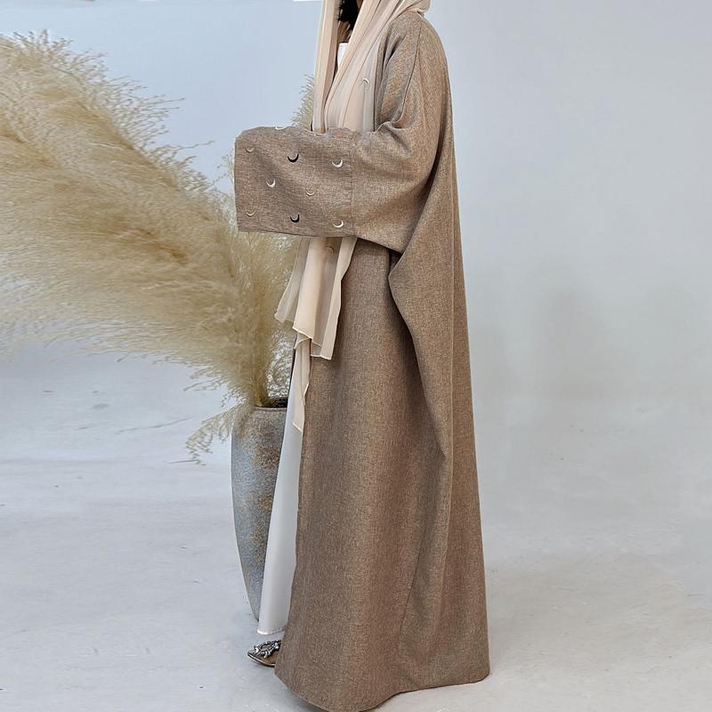 2025 Рамадан Химар Абая Саудовская Аравия Турция Ислам Вышивка Луна Мусульманский Кардиган Платье Молитвенная Одежда Платья Для Женщин