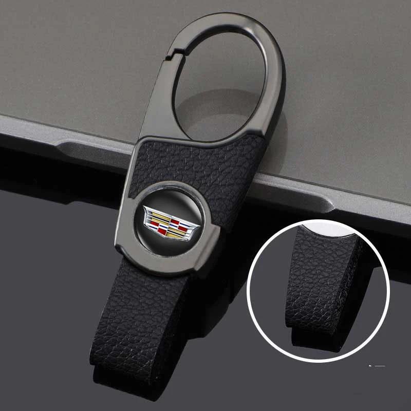 For Cadillac ATS BLS CT4 CT6 CTS ESCALADE EXT SLR SLS SRX STS XLR XT4 XT5 XTS Leather Key Chain Pendant Car Logo Keyring Holder