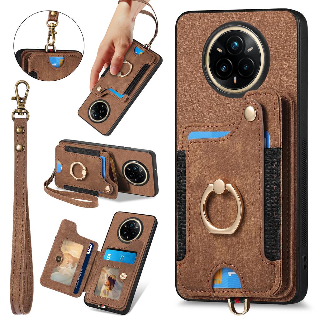 Для Realme 14 Pro 5G Ретро PU кожаная задняя крышка с блокирующим RFID держателем для карт