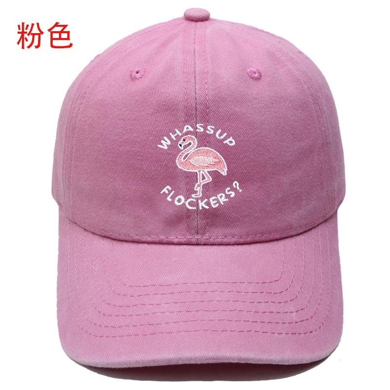 New Flamingo Embroidery Baseball Cap Washed Retro Men's and Women's Casual Outdoor Shade Cap Tide