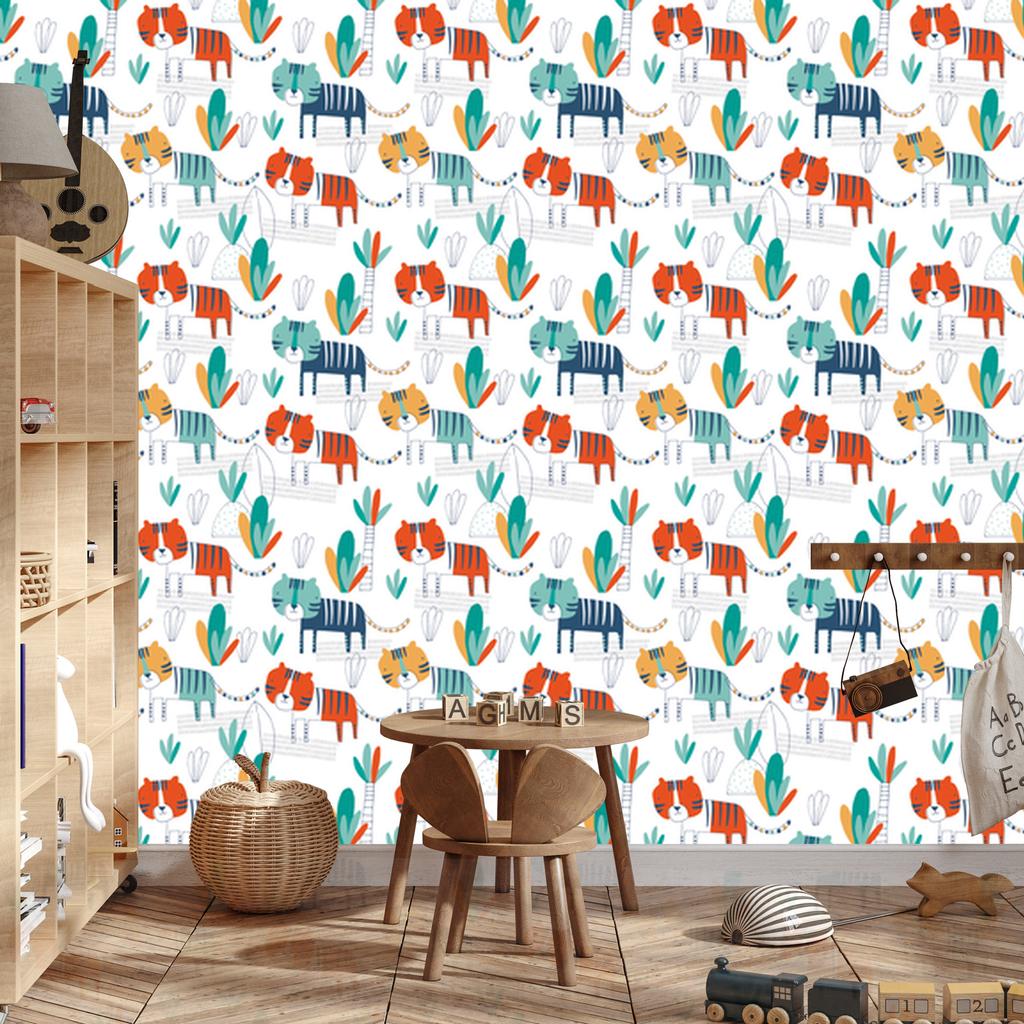 Cats and plants wallpaper in Scandinavian style for living room and bedroom 50x1000