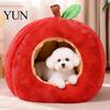 Soft Cotton Cat Sleeping Bag Apple-Shaped Cave Bed, Plush Pet Hideaway with Removable Cushion, Warm Indoor Hideout for Winter Cozy Enclosed Bed Small