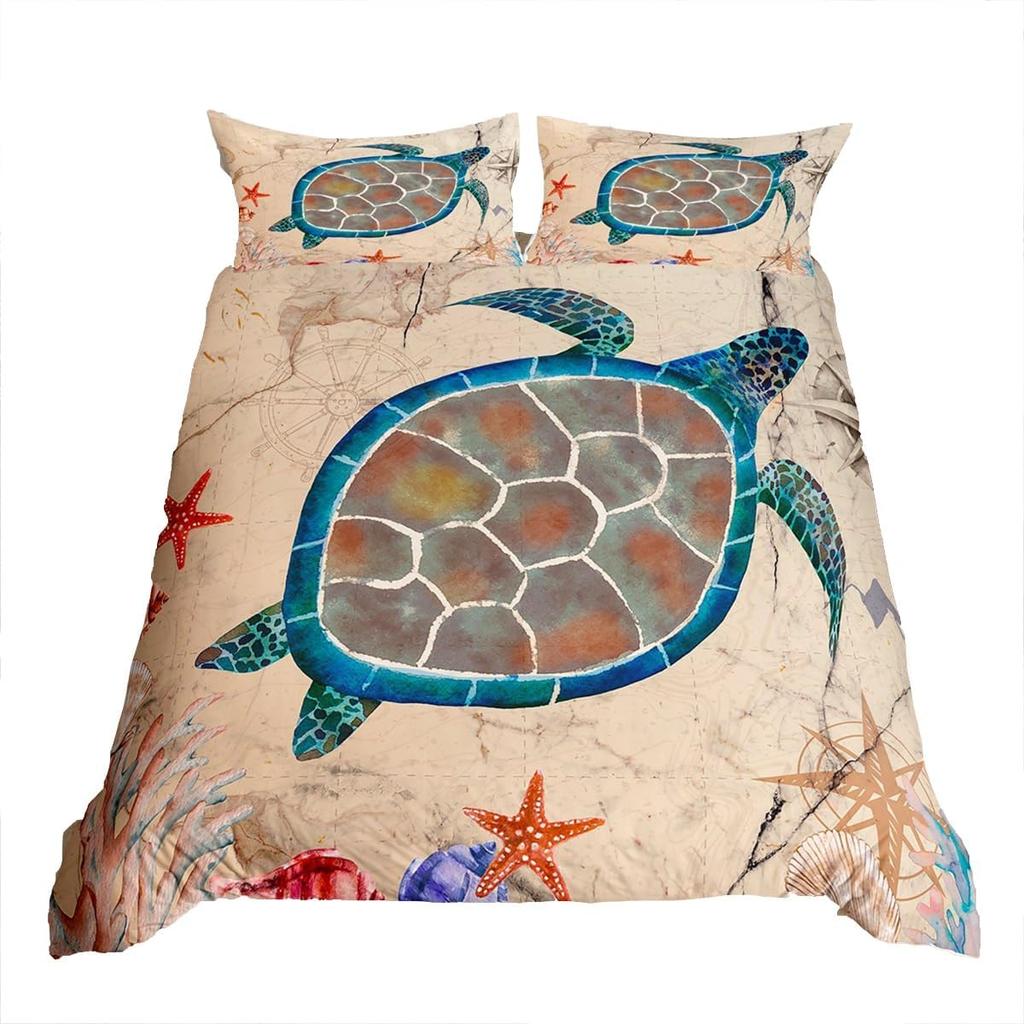 Kids Sea Turtle Duvet Cover Set Queen King Size Ocean Bedding Set Boys Girls Teens Women Men Bedroom Decor 3 Piece Set