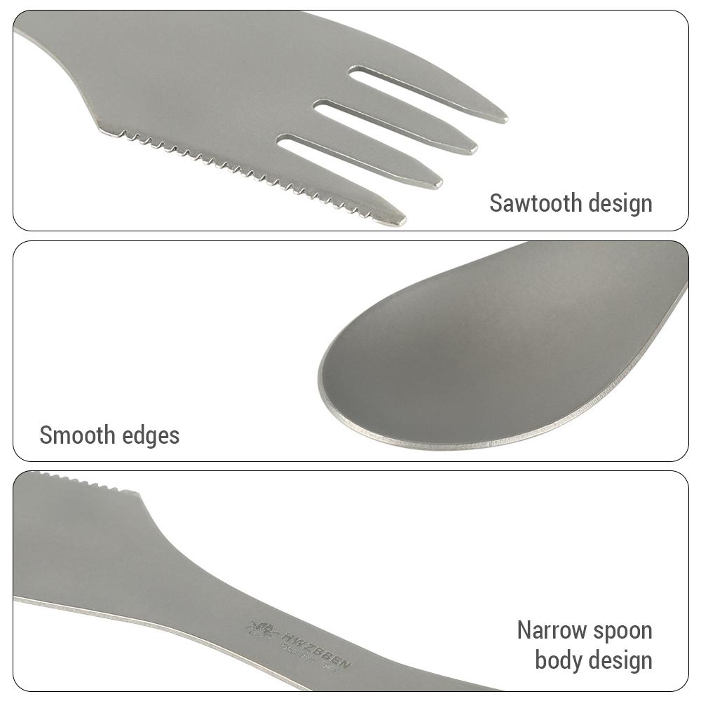 3-in-1 Ti Spork Camping Spoon Fork Cutter Combo Outdoor Tableware for Camping Hiking Outdoor Picnics