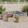 Ensemble de Canapé de Jardin 9 Pièces avec Coussins en Rotin Poly Beige, Canapé de Jardin 2 Places avec Rangement &amp; Coussins 3358051