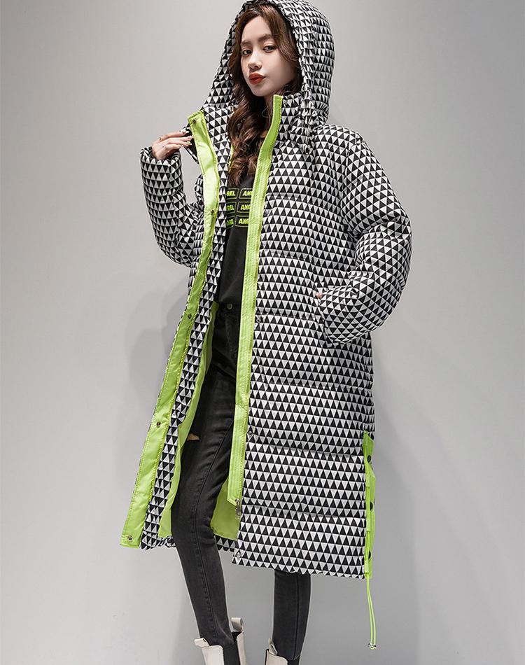 Осенне-зимняя женская однотонная клетчатая свободная повседневная утолщенная теплая длинная женская куртка с капюшоном