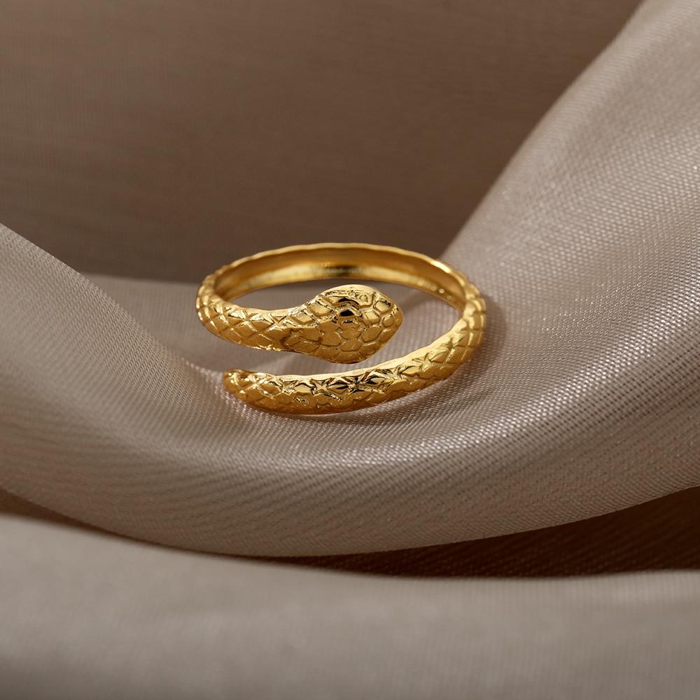 Ретро кольца в виде змеи для женщин из нержавеющей стали, золотого и серебряного цвета, кольцо на палец, винтажные готические женские эстетические украшения, женские украшения