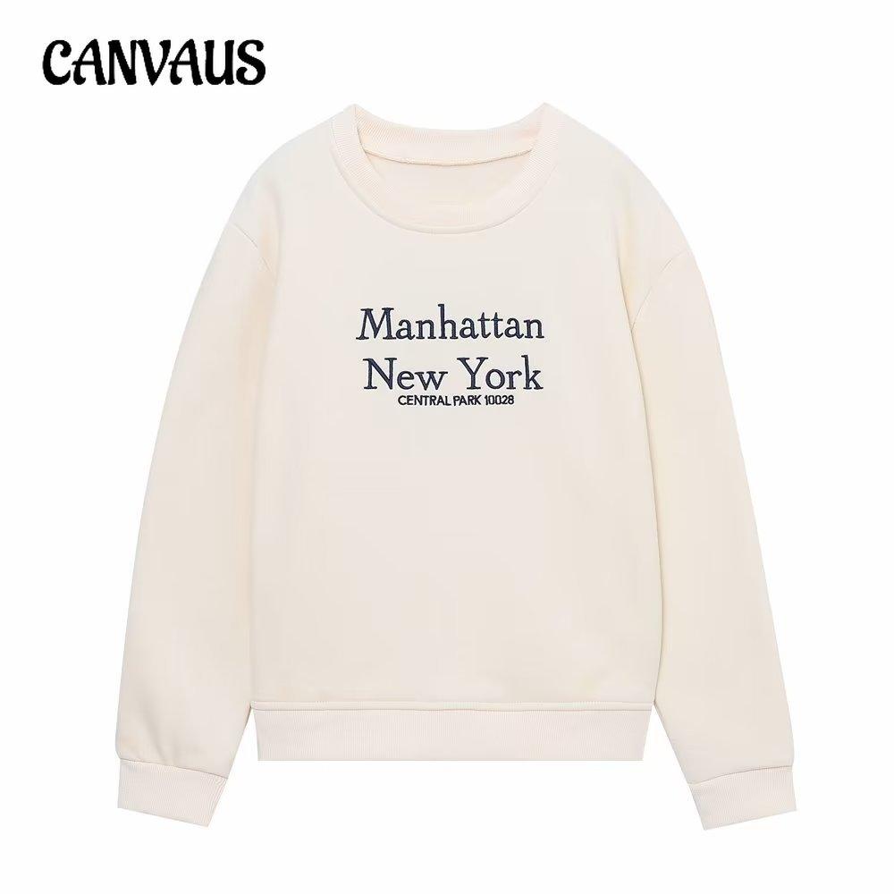 Женский свитер с длинным рукавом и круглым вырезом, свободный повседневный свитшот с вышитым текстом