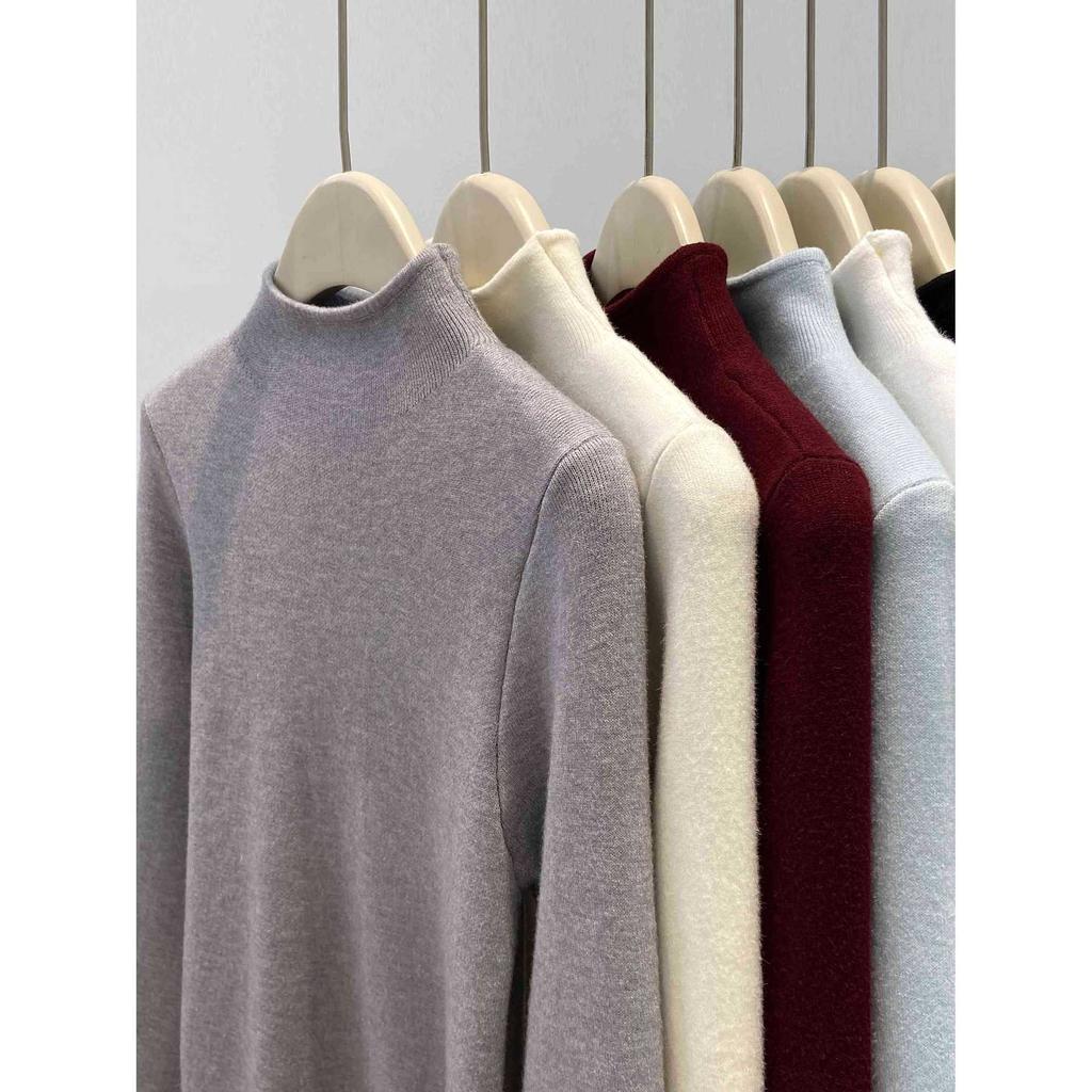 Autumn and Winter Integrated Fleece Knitted Sweater Semi-turtleneck Basic Inner Long-sleeved Top Women's Fleece Thickened Fashionable Primer Sweater
