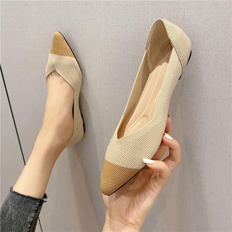 Женская весна 2025 года, новые туфли на плоской подошве, модные осенние женские вязаные остроносые удобные туфли на резиновой подошве, фирменная обувь Zapatos Mujer