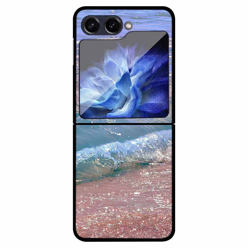 For Samsung Z Flip 5 Cover Hard PC Fold Case For Funda Samsung Galaxy Z Flip5 Foldable Flowers Black Coque Phone Shield Bumper