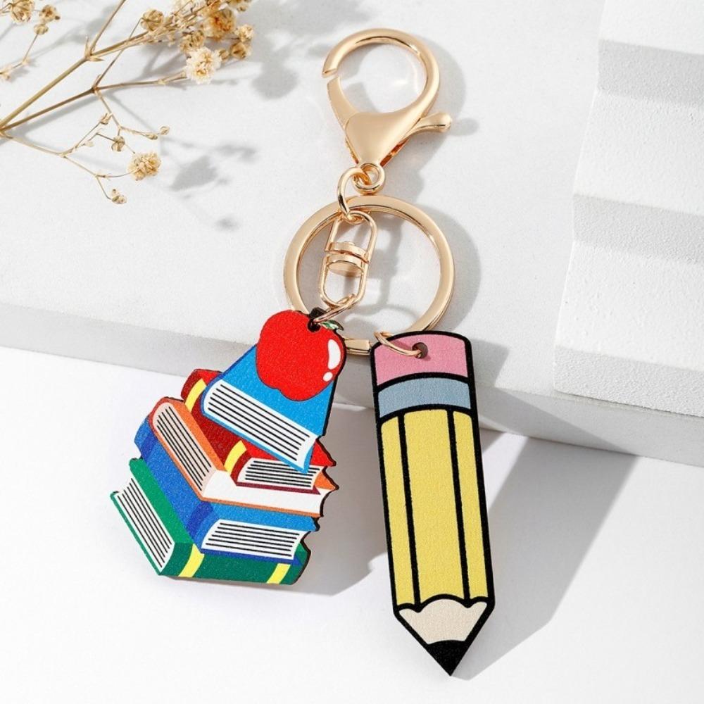 Wooden Teacher's Day Keychain Geometric Shape Teacher Education Pendant Teacher's Day Gift