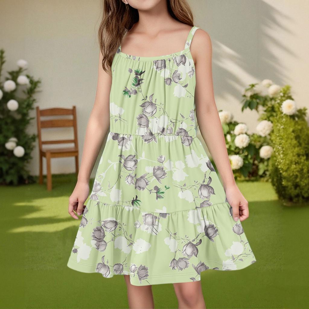 Детское летнее повседневное модное платье без рукавов с круглым вырезом