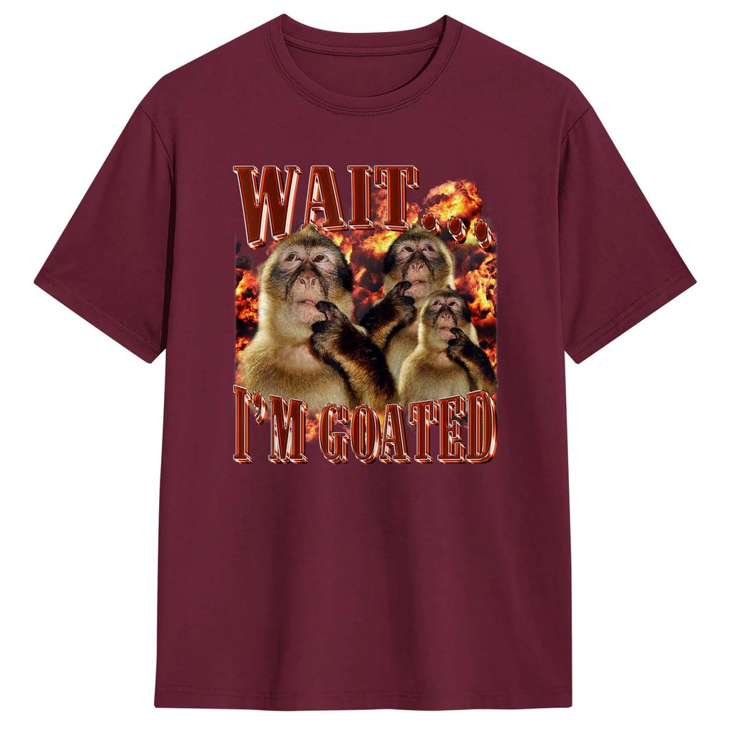 Unisex Women T Shirt Wait IM Goated Funny Hilarious Thinking Monkey Graphic TShirts YK Basic Pure Cotton Tops Plus Size XL
