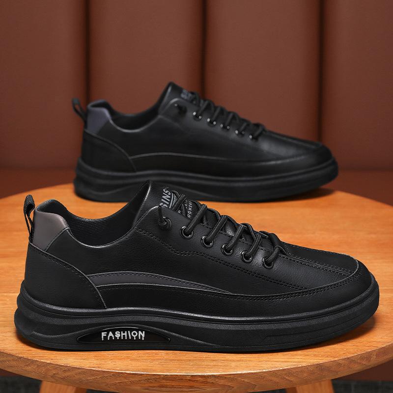 Осенняя мужская обувь, новые дышащие, водонепроницаемые и нескользящие туфли, мужская модная универсальная черная кожаная обувь, повседневная спортивная обувь