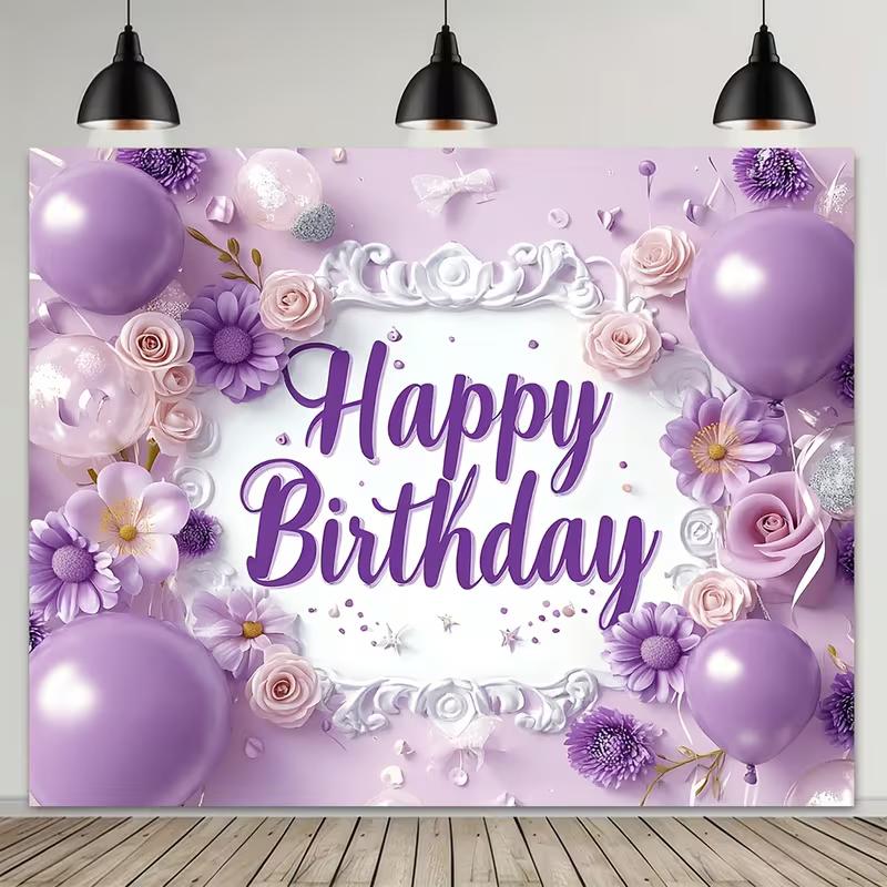 2D Pastel Purple Flower Balloon Backdrop for Elegant Female Birthday Portrait Photoshoot