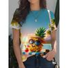 Летний топ с круглым вырезом и 3D-принтом фруктов (ананас, апельсин), модная повседневная женская футболка с коротким рукавом