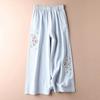 Women's Summer Cotton Linen Thin Section Casual Pants Ethnic Style Embroidery Nine-minute Wide-legged Pants