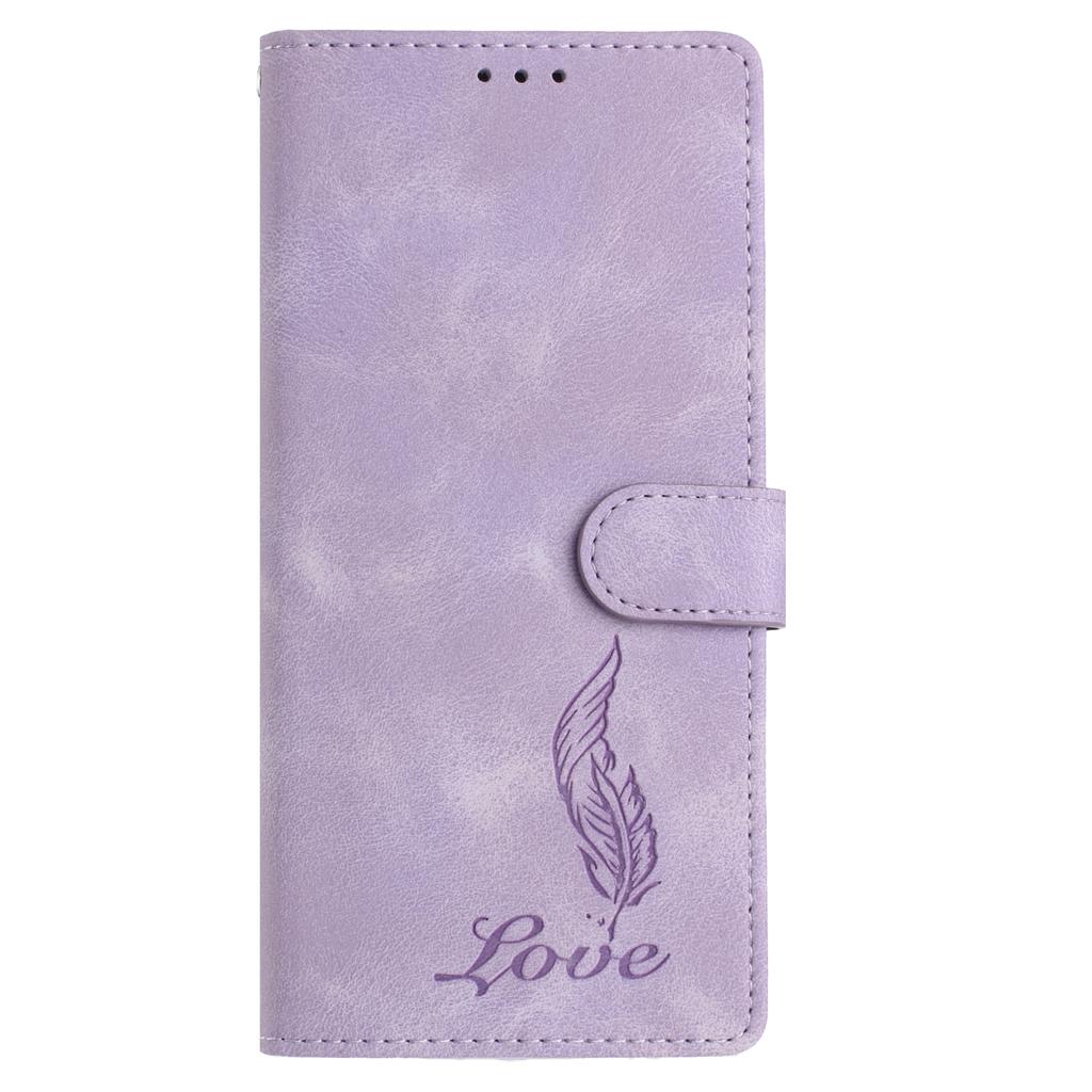 For Samsung Galaxy A35 5G Case Imprinted Feather PU Leather Wallet Phone Cover with Wrist Strap