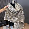 Double-sided Imitation Cashmere Geometric Lattice Texture Printing Thickened Warm Scarf Air-conditioned Room Shawl Outside