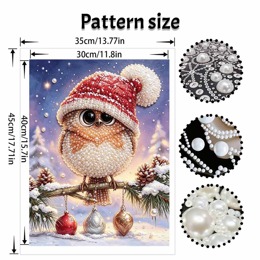 Christmas Pearl Painting Kit Cute Owl With Santa Hat Handmade DIY Home Decoration Painting