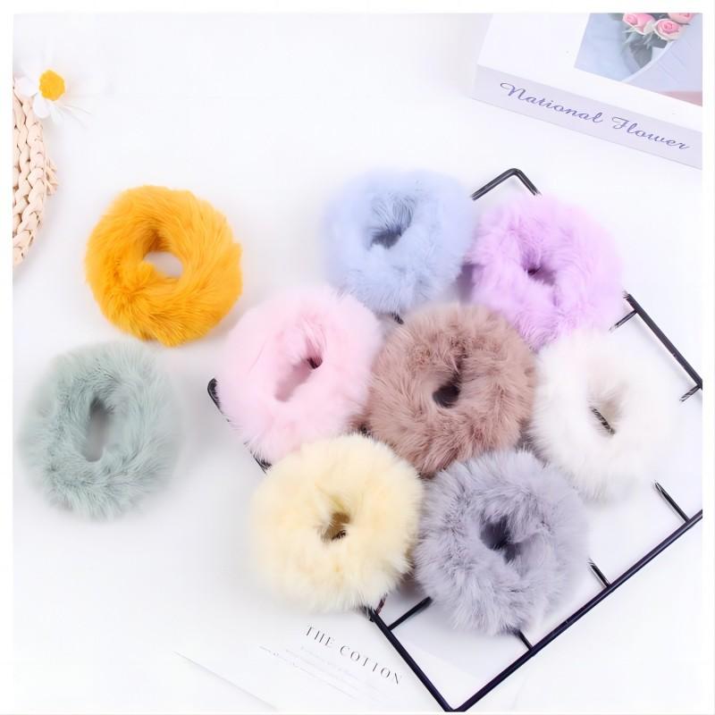 Scrunchies Fur Hair Ties Fuzzy Fur Band Rope Wristband Ring Ponytail Holder Accessories for Women Girls Multi-colored