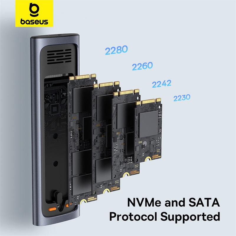 Baseus Корпус M2 SSD NVME SATA Dual Protocol M.2 to USB Type C 3.2 Gen 2 Портативный SSD Sata Nvme Корпус Внешний корпус ПК