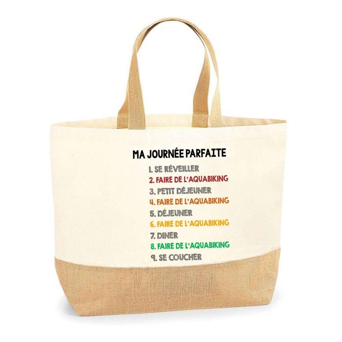 Tote bag - PLANETEE - Faire de l'aquabiking Journée Parfaite - Jute naturel - Multicolore - Fabriqué en France