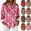 Женская рубашка-блузка с принтом и пуговицами, длинный рукав, повседневный базовый рубашечный воротник, обычный топ