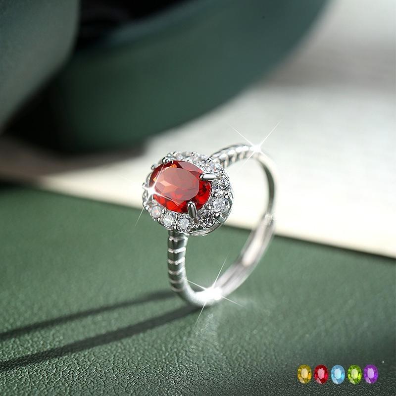 Серебряное кольцо 925 пробы с овальным драгоценным камнем, Регулируемое, Женское модное ювелирное изделие с кубическим цирконием