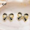 Versatile Alloy Ear Studs 1 Pair Sparkly Rhinestone Bow Knot Stud Earrings for Women, Faux Pearl Minimalist Ribbon Earrings, Statement Cubic Zirconia