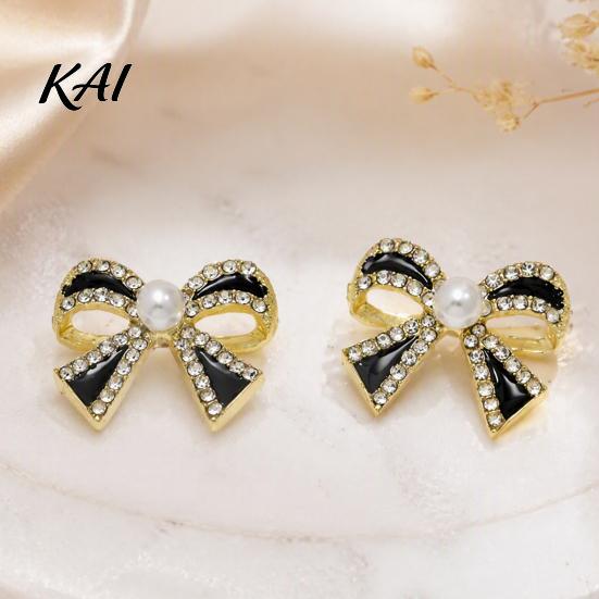 Versatile Alloy Ear Studs 1 Pair Sparkly Rhinestone Bow Knot Stud Earrings for Women, Faux Pearl Minimalist Ribbon Earrings, Statement Cubic Zirconia