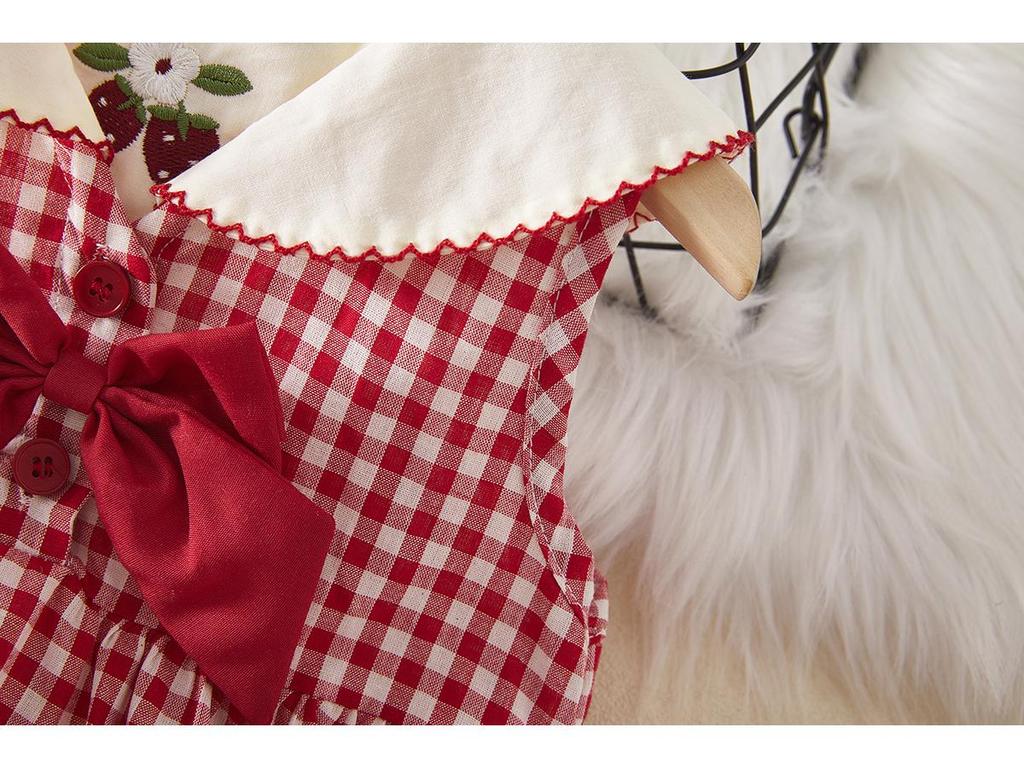 Летнее платье для девочек темно-синего цвета с вышивкой вишен на воротнике – Принцесса в стиле колледжа