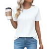 Women's New  Pleated Round Neck Short Sleeve T-shirt Tops