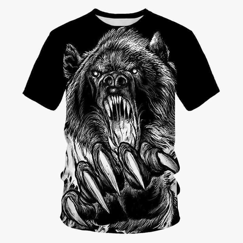 Cool Art Bear Design T-shirt Men's Clothing Short Sleeves O-neck T Shirts Print Street Harajuku Trend Fashion Animal Tees Top