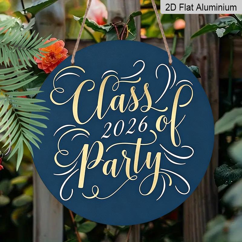 2D Flat Aluminum Graduation-themed Wall Hanging, Available in Multiple Sizes, Features An Elegant Navy Blue and Gold Foil Design, Making It A Perfect