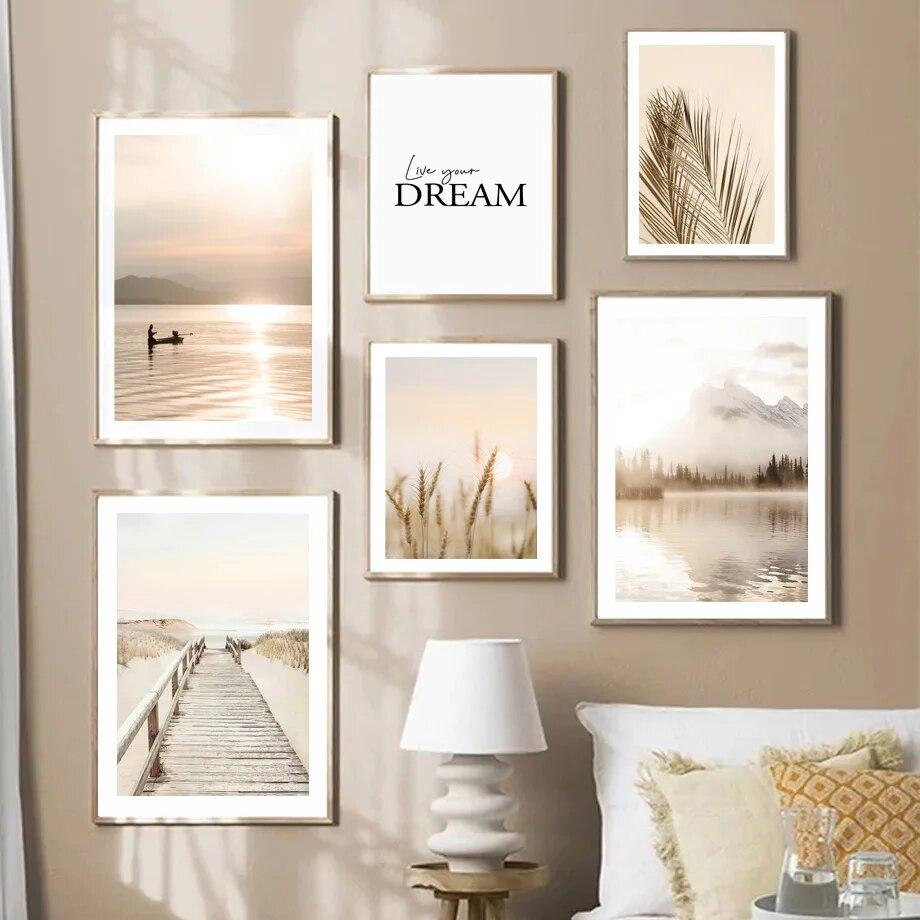 Бохо природный пейзаж озеро волна пальма фреска скандинавские постеры настенная живопись на холсте и принты картинки для декора гостиной