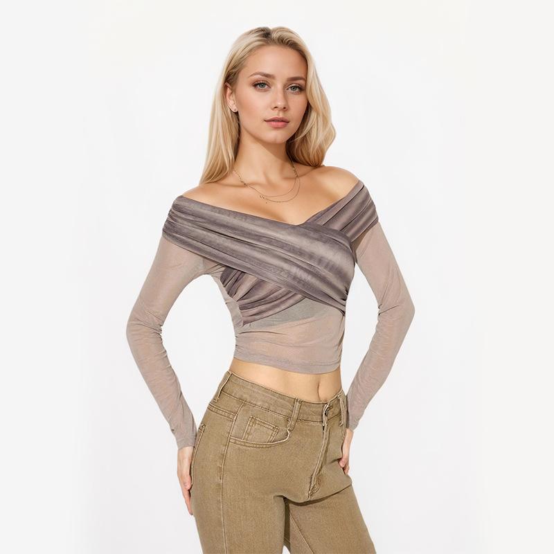 Осенний женский сексуальный повседневный пуловер с одним вырезом и длинными рукавами в стиле тай-дай