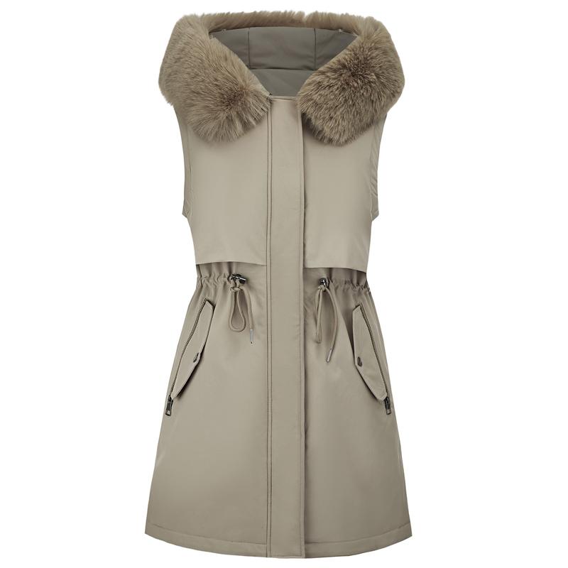 Fashion Winter Coat Female Long Parkas Hooded Detachable Sleeves Faux Fur Collar Thick Warm Women's Jackets